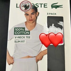 Lacoste White V-Neck 3-Pack Slim Fit Cotton Undershirts